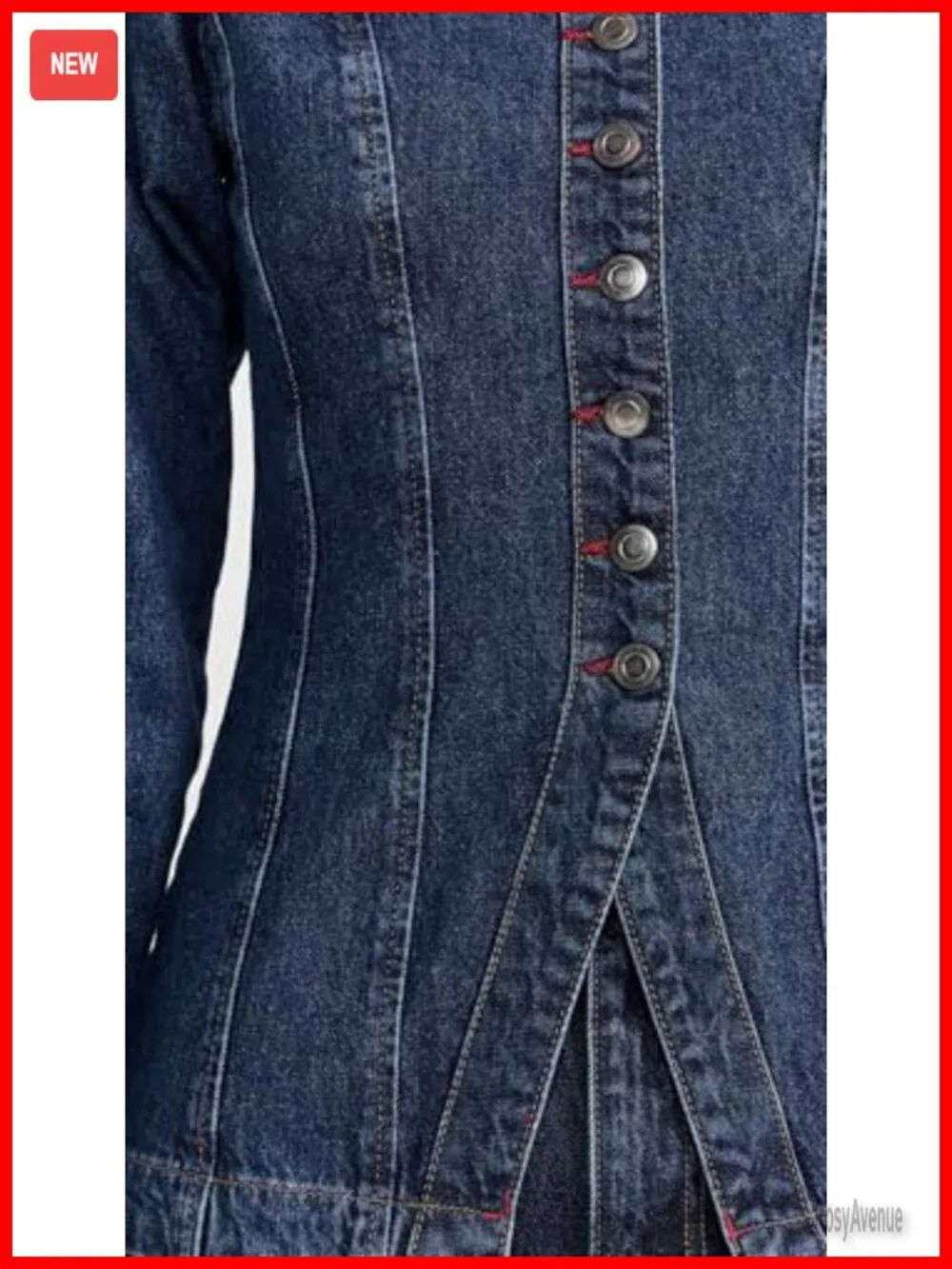 Collarless Denim Jacket Long Sleeve Button Down V-Neck Slim Fit Jean Jacket Top